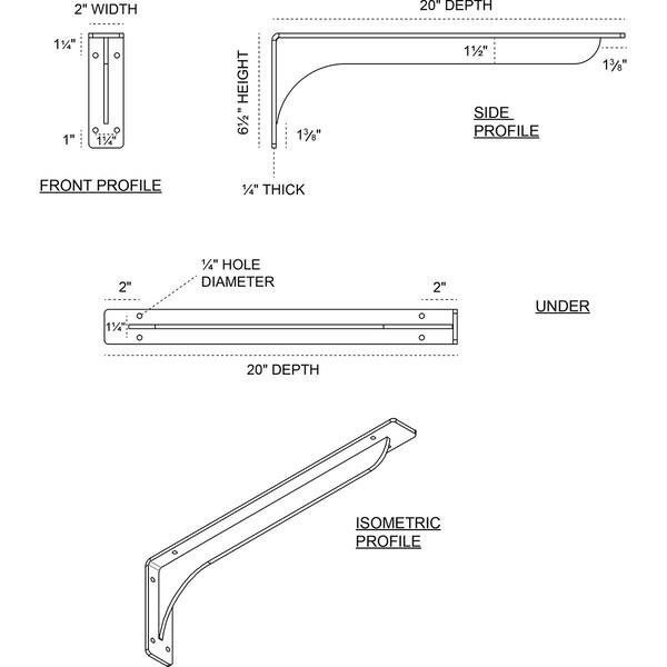 Embrey Steel Bracket, Unfinished 2W X 20D X 6 1/2H